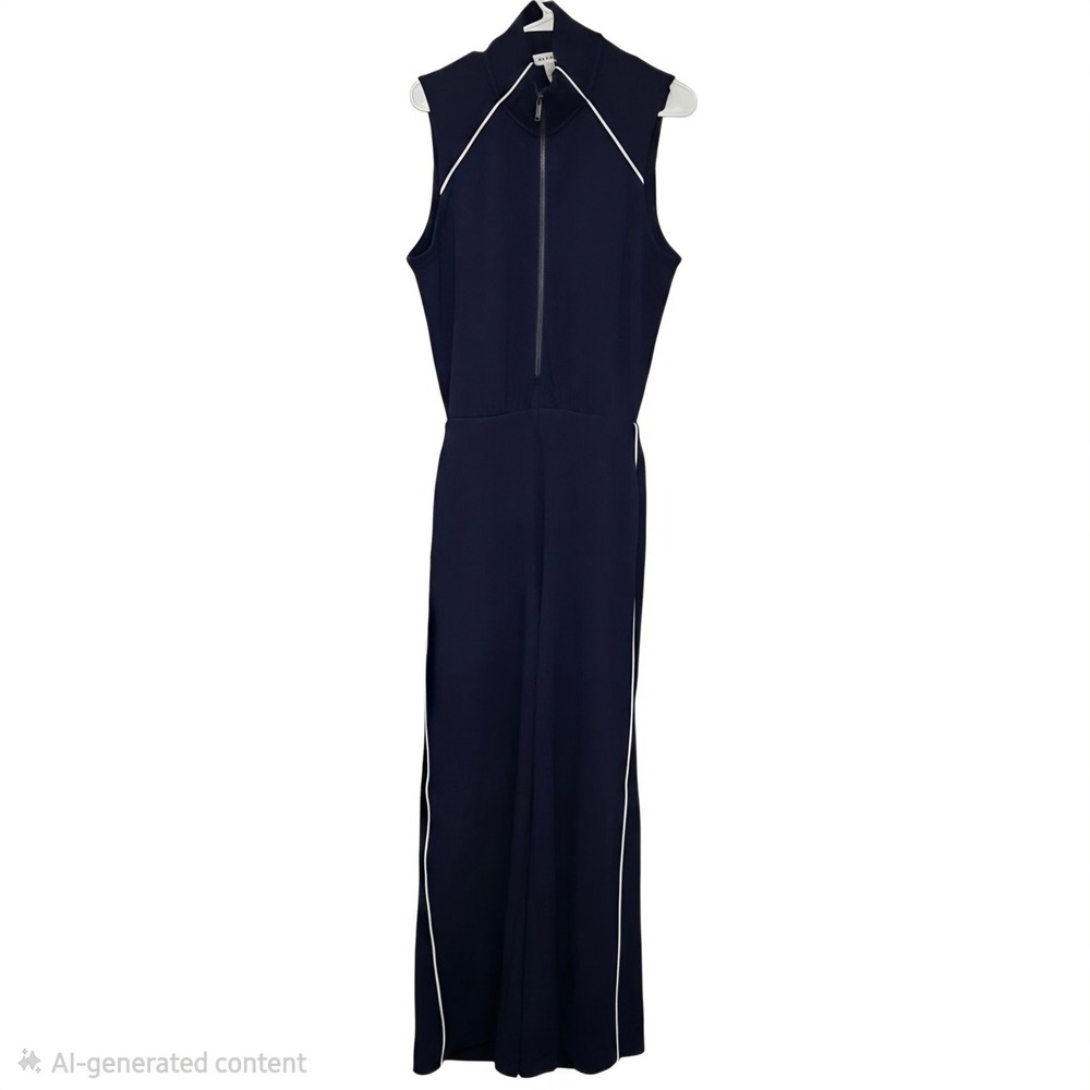 Spanx AirEssentials Sleeveless Quarter-Zip Jumpsuit Navy Blue Large Travel Chic